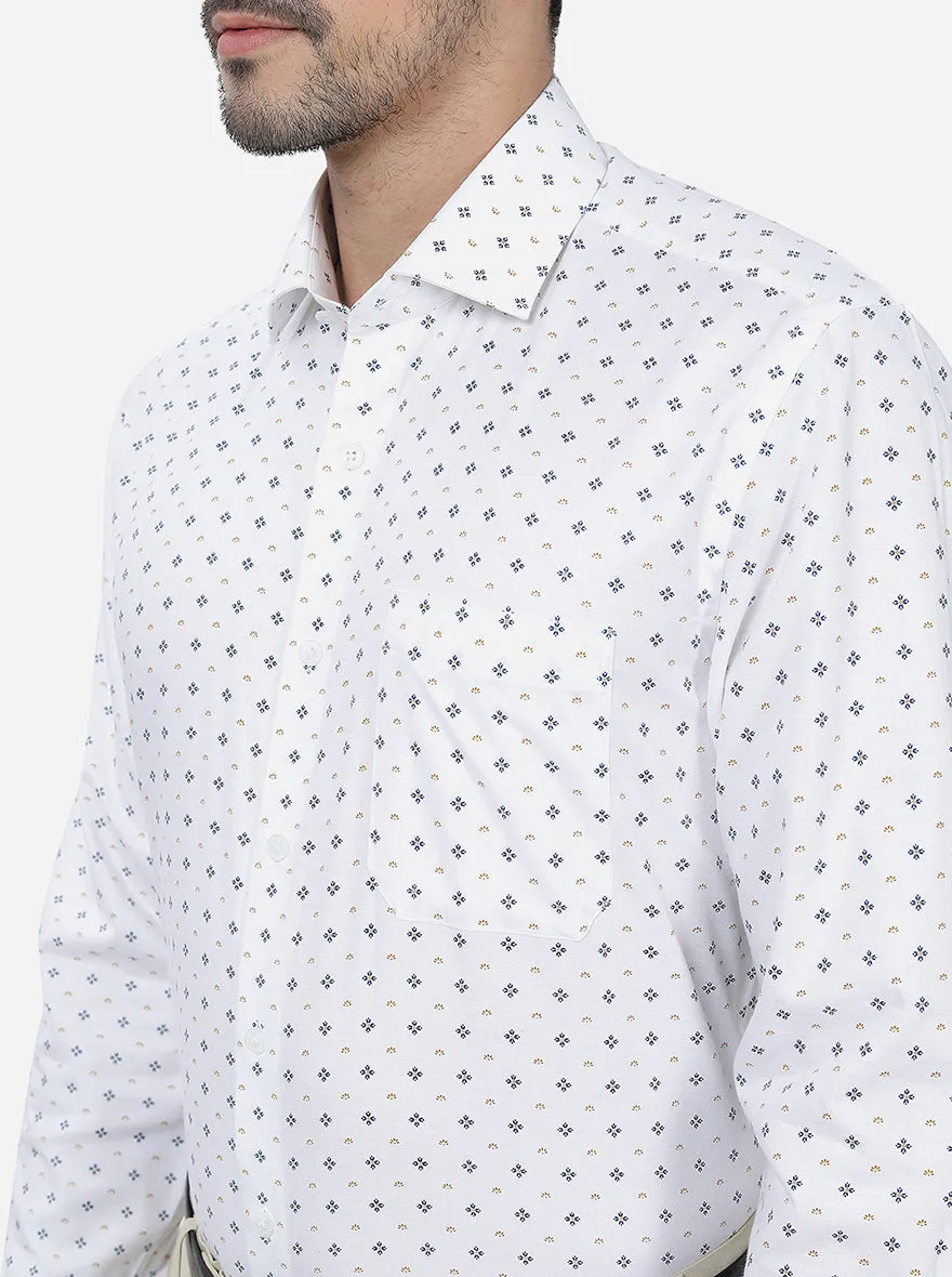 White Printed Regular Fit Formal Shirt | JadeBlue