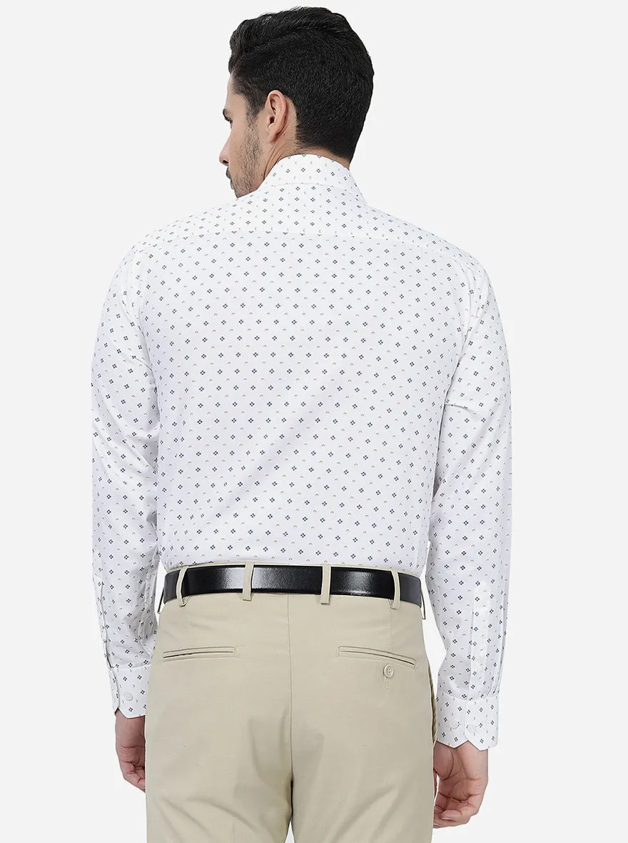 White Printed Regular Fit Formal Shirt | JadeBlue