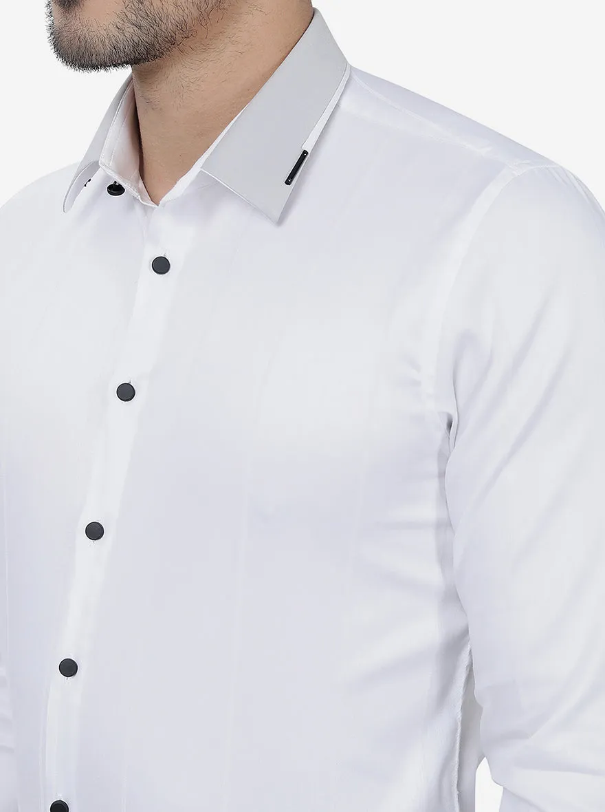 White Solid Slim Fit Party Wear Shirt | JB Studio