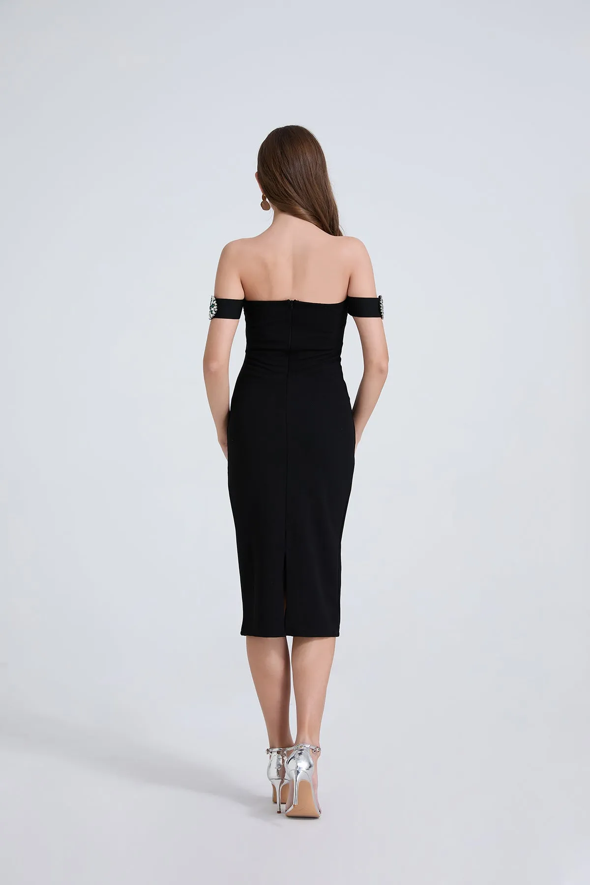 Women Elegant Off Shoulder Rhinestone Formal Dress