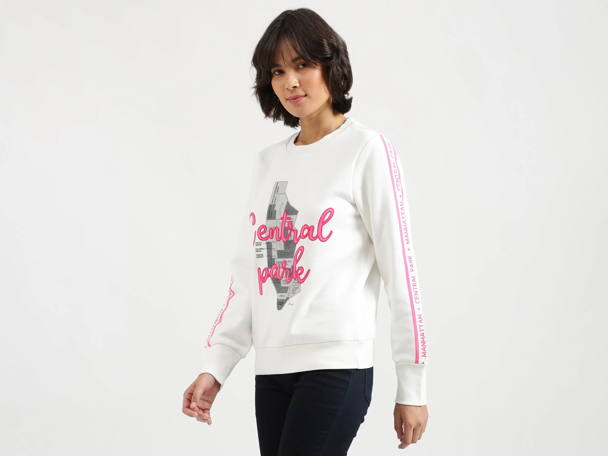 Women White Printed Closed Sweatshirt