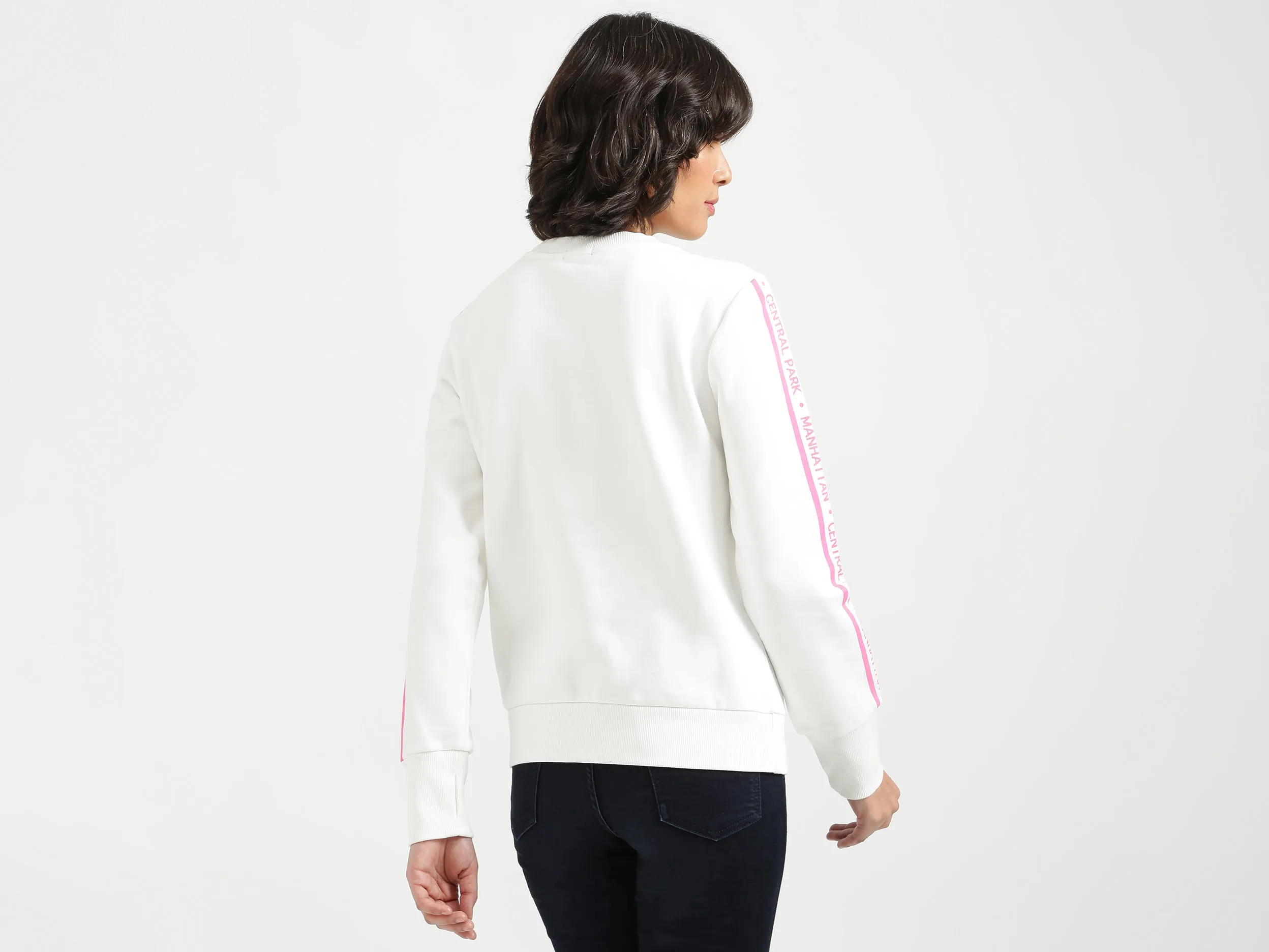Women White Printed Closed Sweatshirt