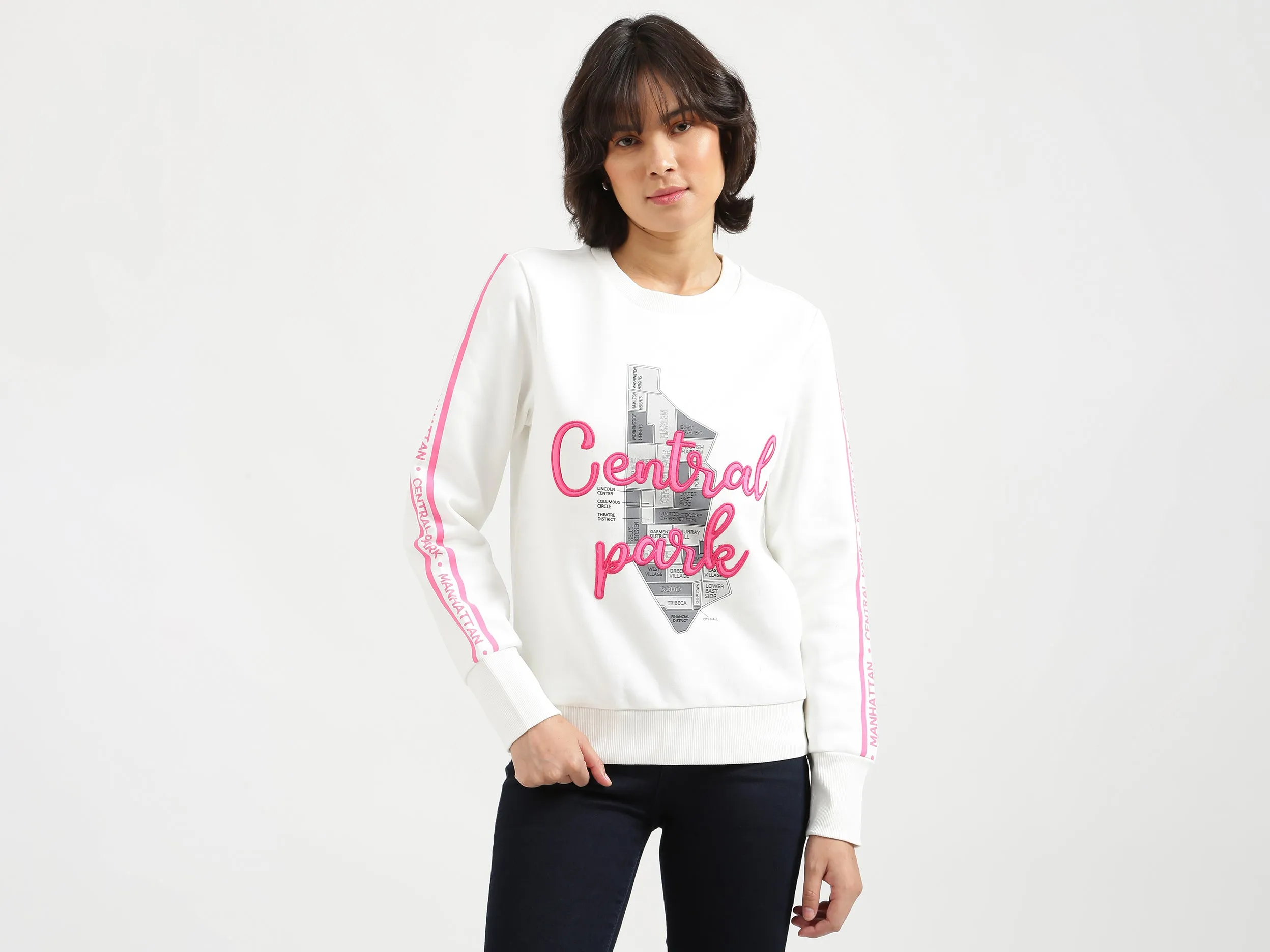 Women White Printed Closed Sweatshirt