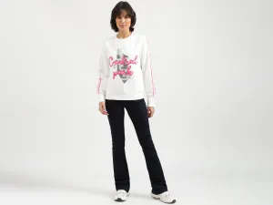 Women White Printed Closed Sweatshirt