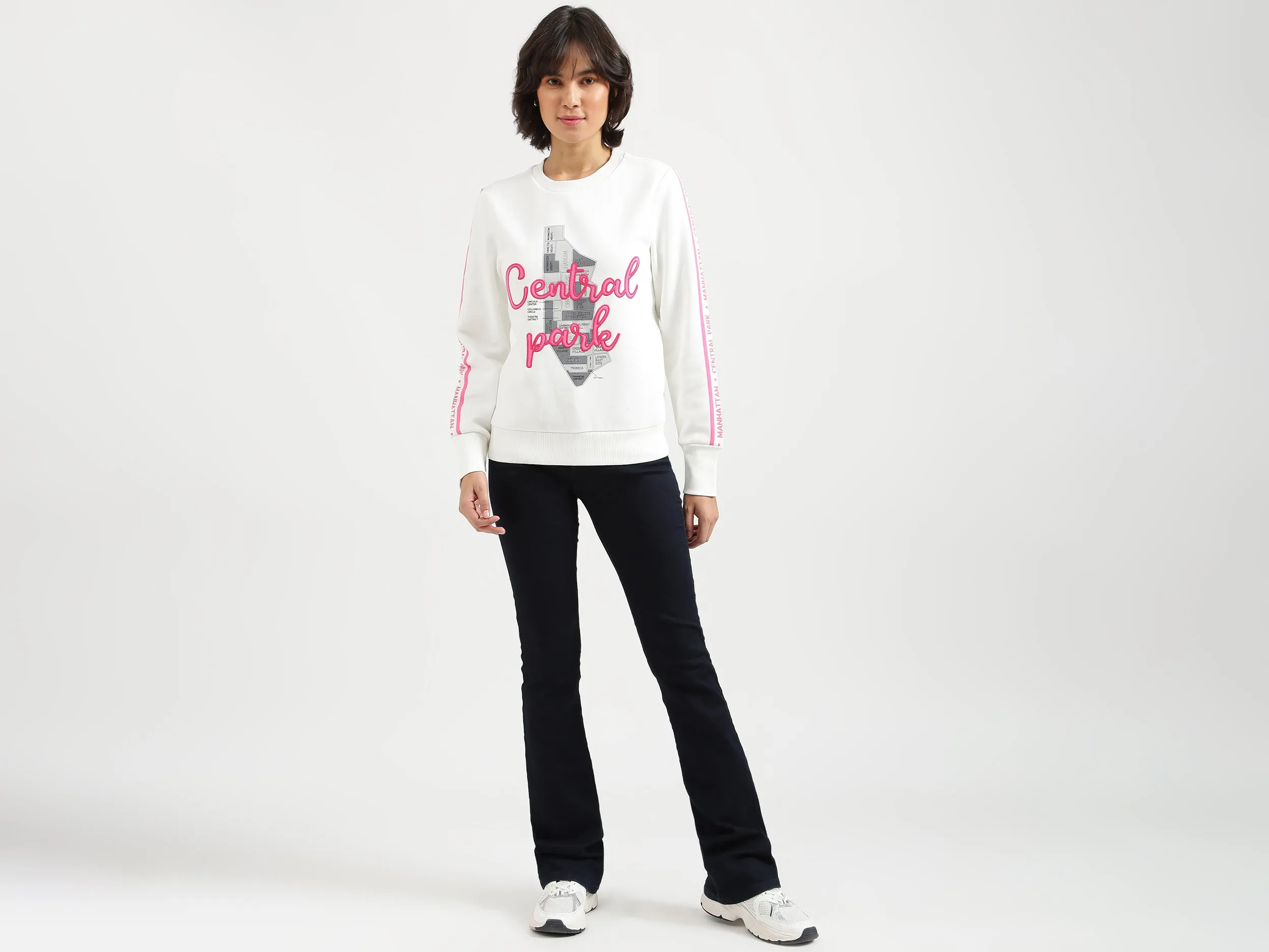 Women White Printed Closed Sweatshirt