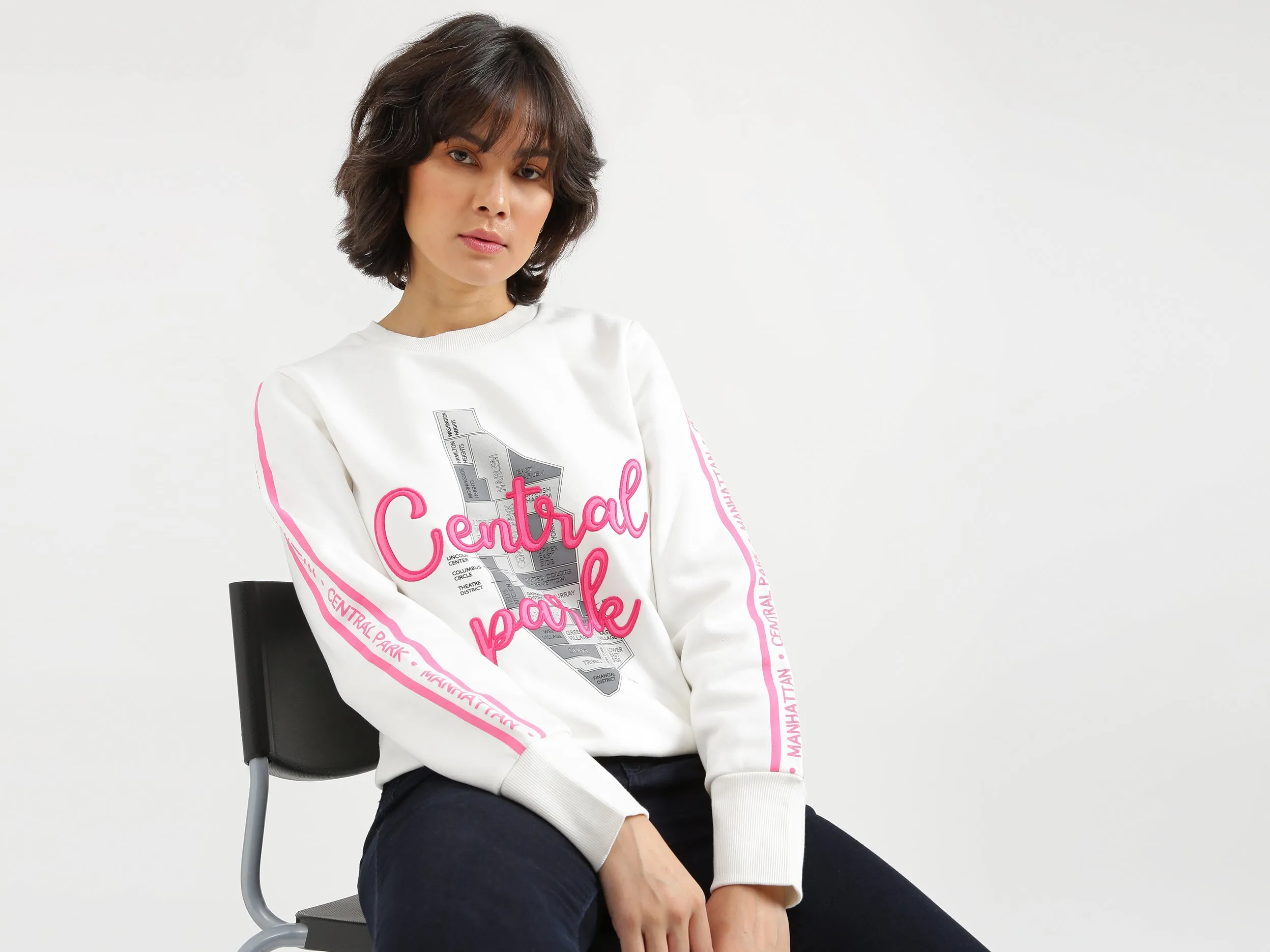Women White Printed Closed Sweatshirt