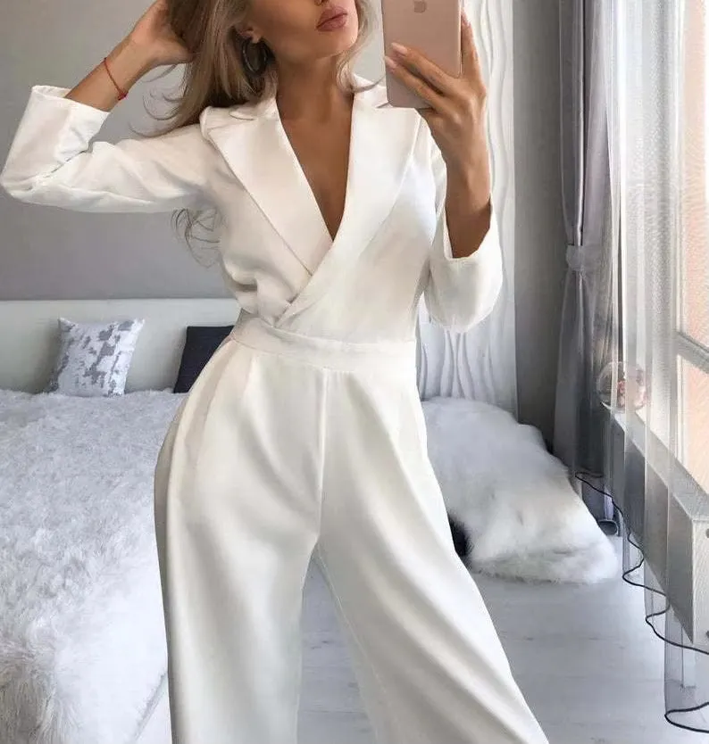 Women's Elegant Formal Long Sleeve Wide Leg Jumpsuit | Wedding