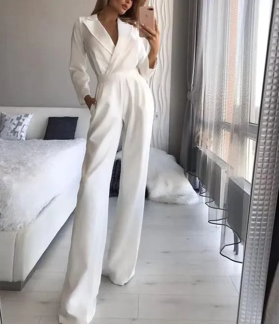 Women's Elegant Formal Long Sleeve Wide Leg Jumpsuit | Wedding