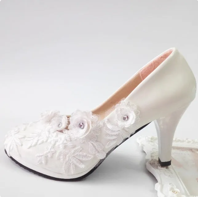 Women's Wedding Shoes Decorative Heel Wedding Heels Bridal Shoes With Beading WS0011